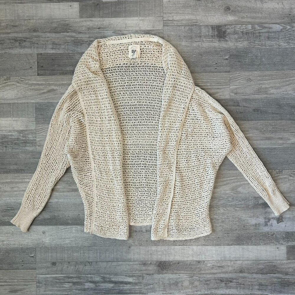Billa Bong Ivory Open Weave Sweater Cardigan Size Medium Open Front F45
